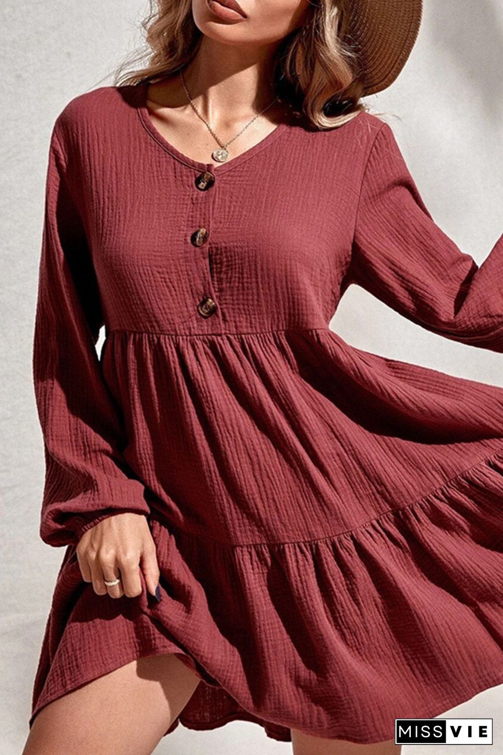 Casual Elegant Solid Buckle Flounce V Neck A Line Dresses