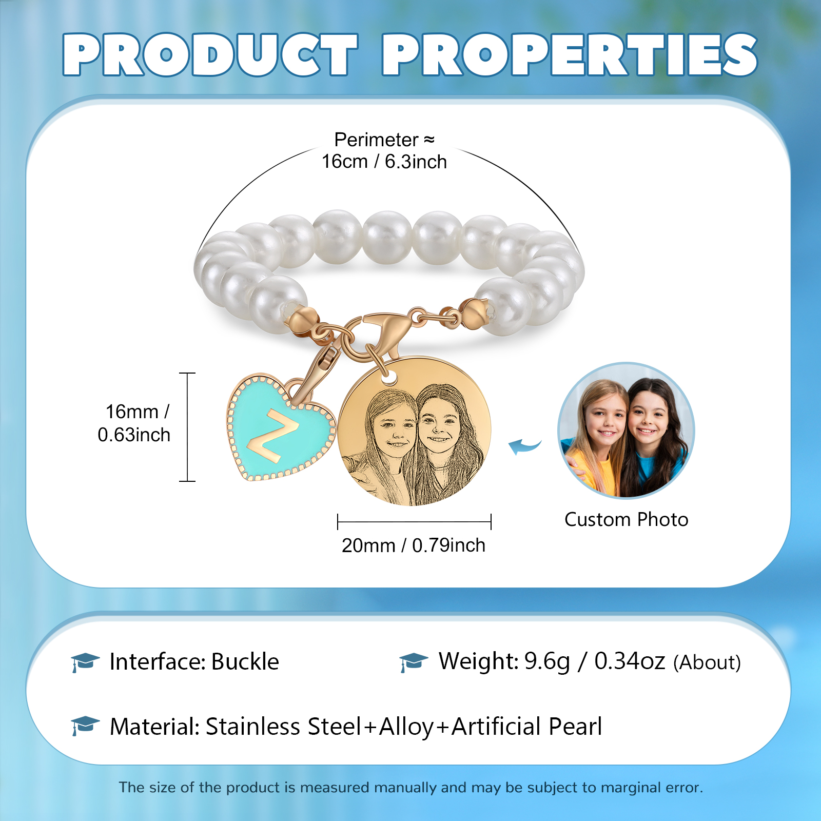 Personalised 26 Letters Pendant Custom 1 Photo Hanging Ornament Beaded Bracelet Back-to-School Gift for Girls-Jessemade AU