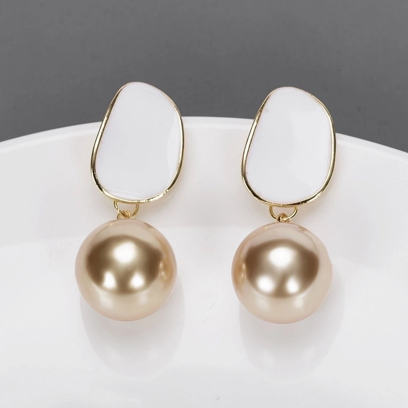 1 Pair Fashion Round Alloy Enamel Plating Inlay Pearl Women’s Drop Earrings