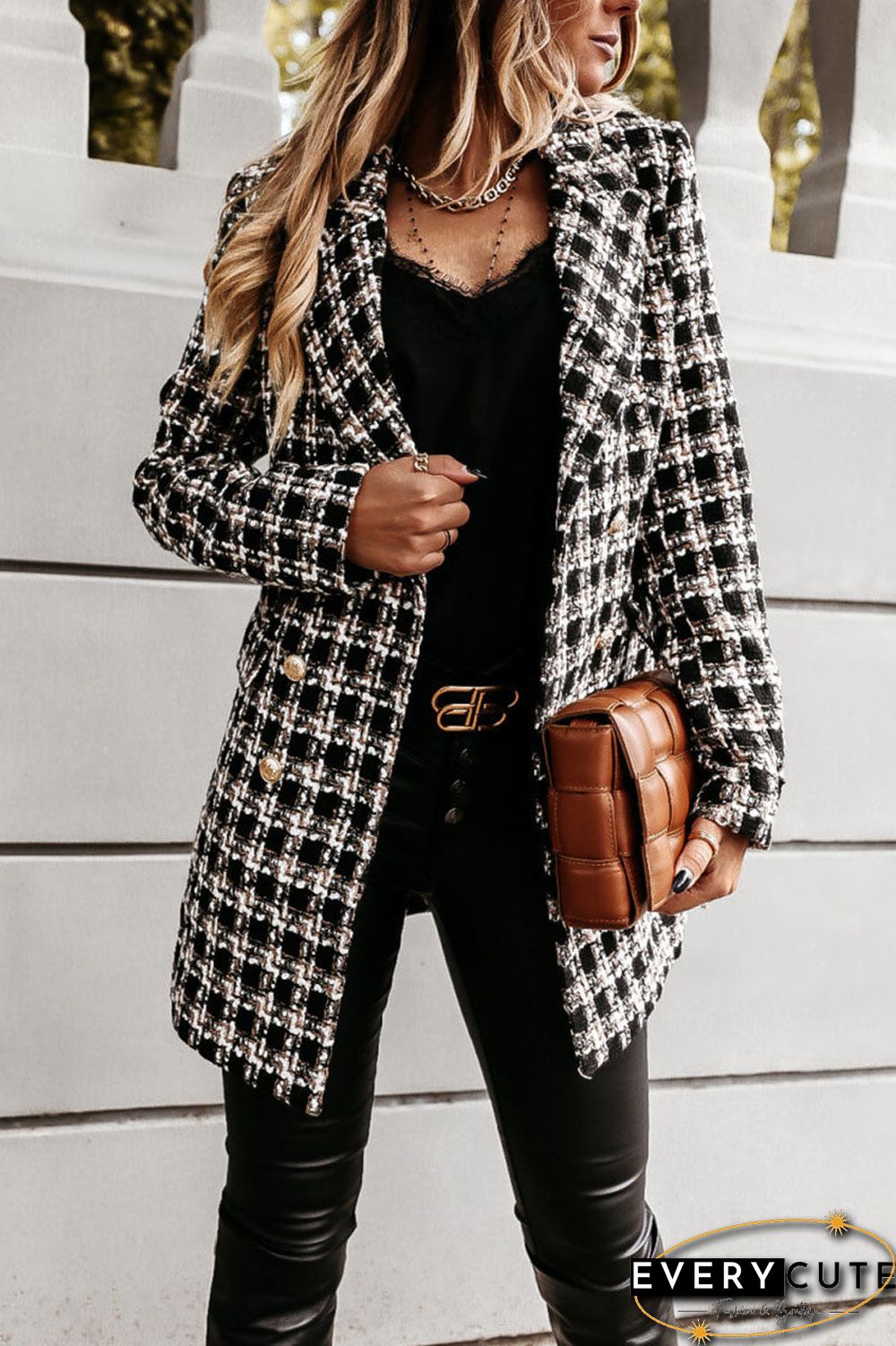 Fashion Street Plaid Turn-back Collar Outerwear(5 colors)