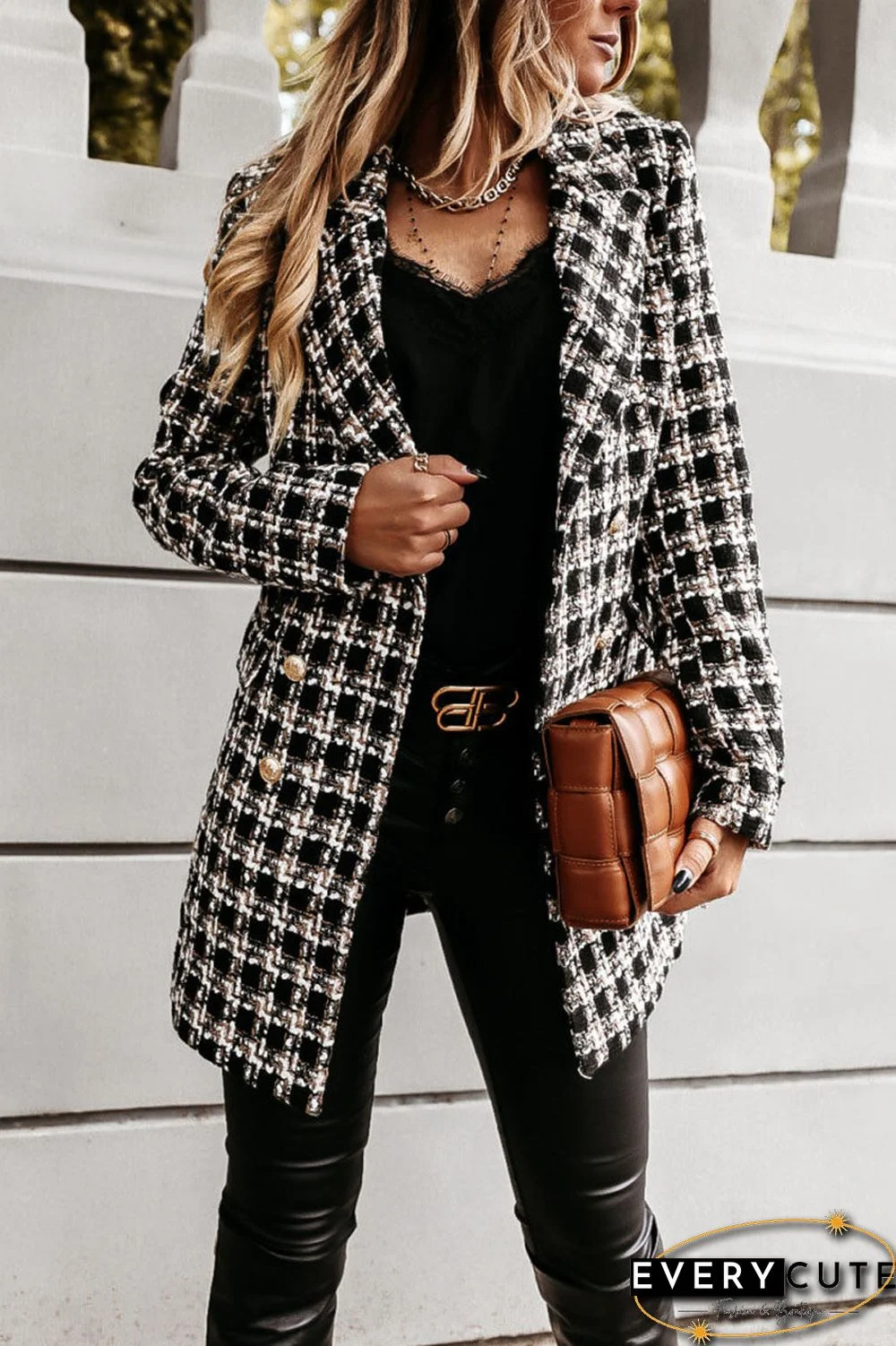 Fashion Street Plaid Turn-back Collar Outerwear(5 colors)