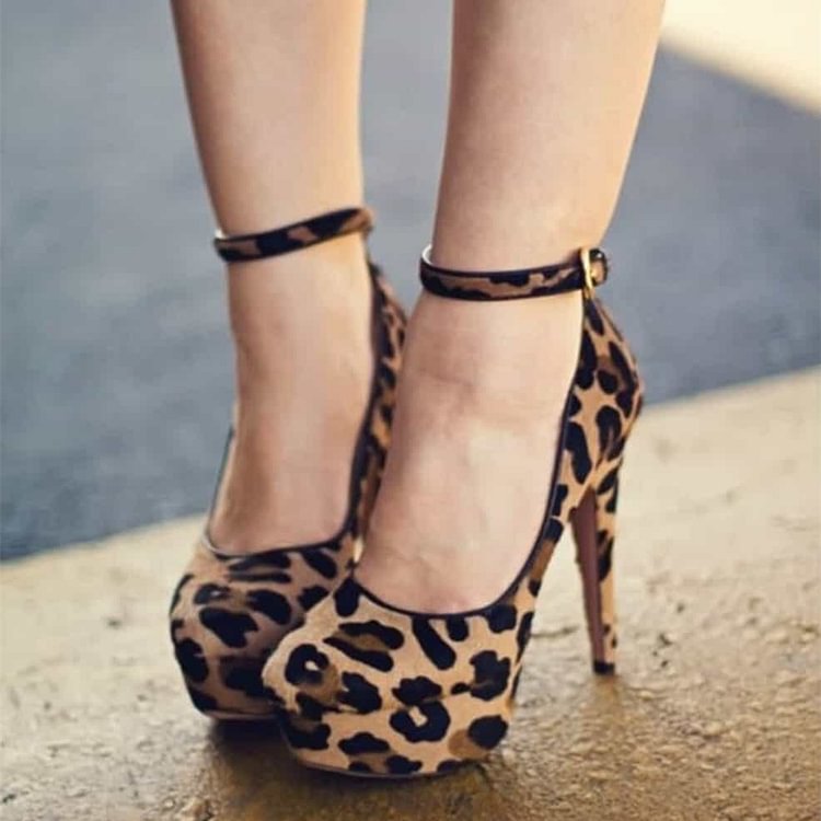 Women's Brown Leopard Print Shoes Stiletto Heels Pumps |FSJ Shoes