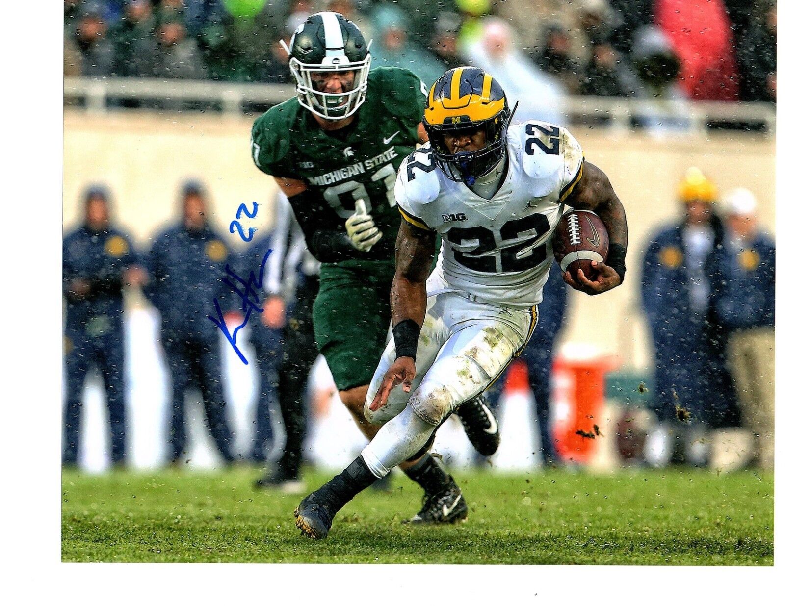 Karan Higdon Michigan Wolverines signed autographed 8x10 football Photo Poster painting Blue b