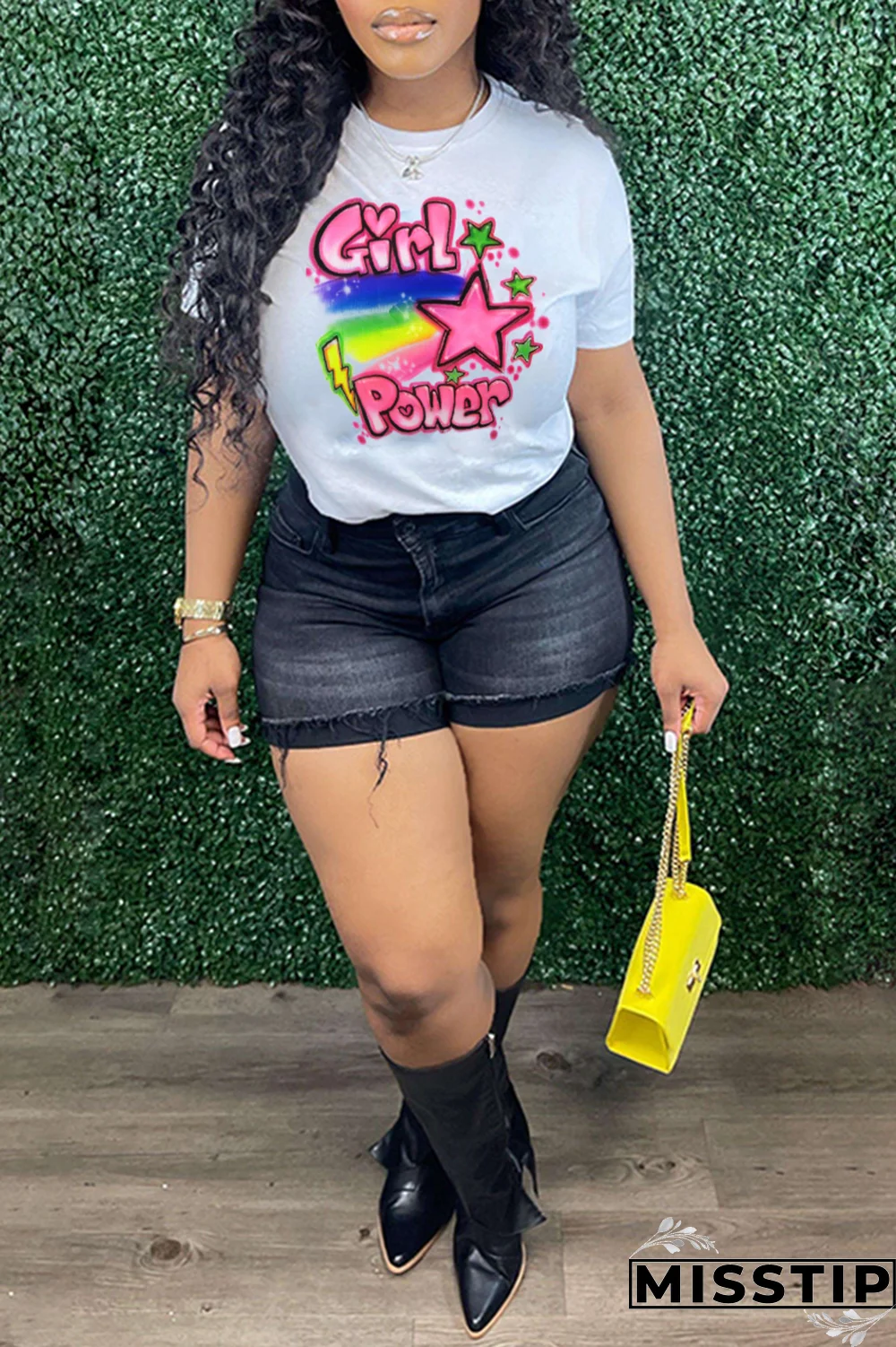 Black Street Vintage Print Patchwork Letter O Neck T-Shirts