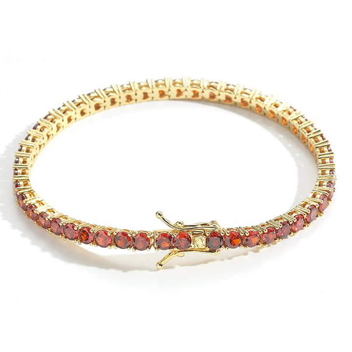 Designed 4MM Single Row Red CZ Stone Tennis Bracelet