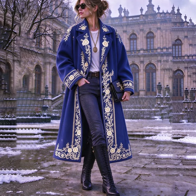 Comstylish Women's Vintage Bohemian Plant And Floral Print Coat