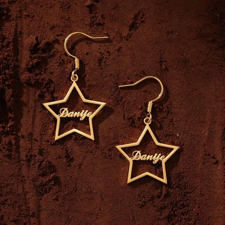 Stars Personalized Name Earrings Custom Drop Earrings