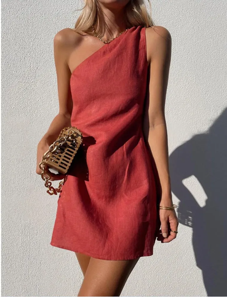 Brownm Color Slim Fit Temperament Commute Shoulder Dresses