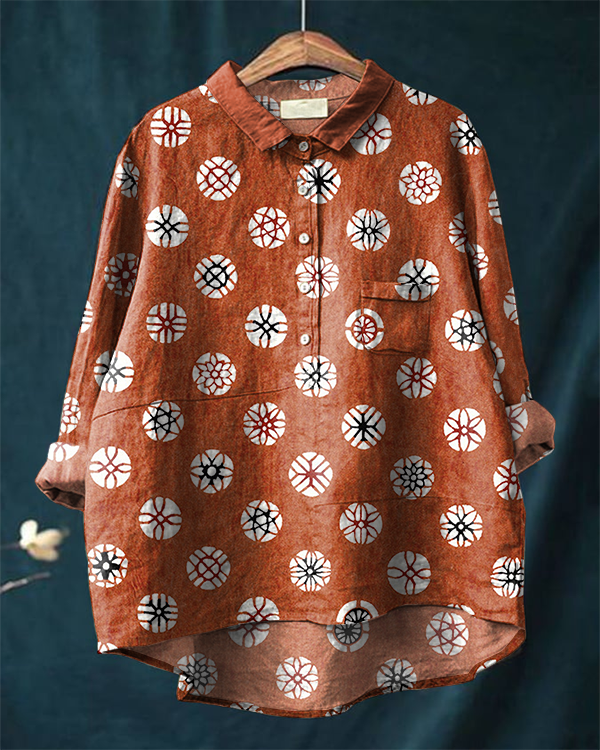 Japanese Art Print Cotton and Linen Long-sleeved Shirt