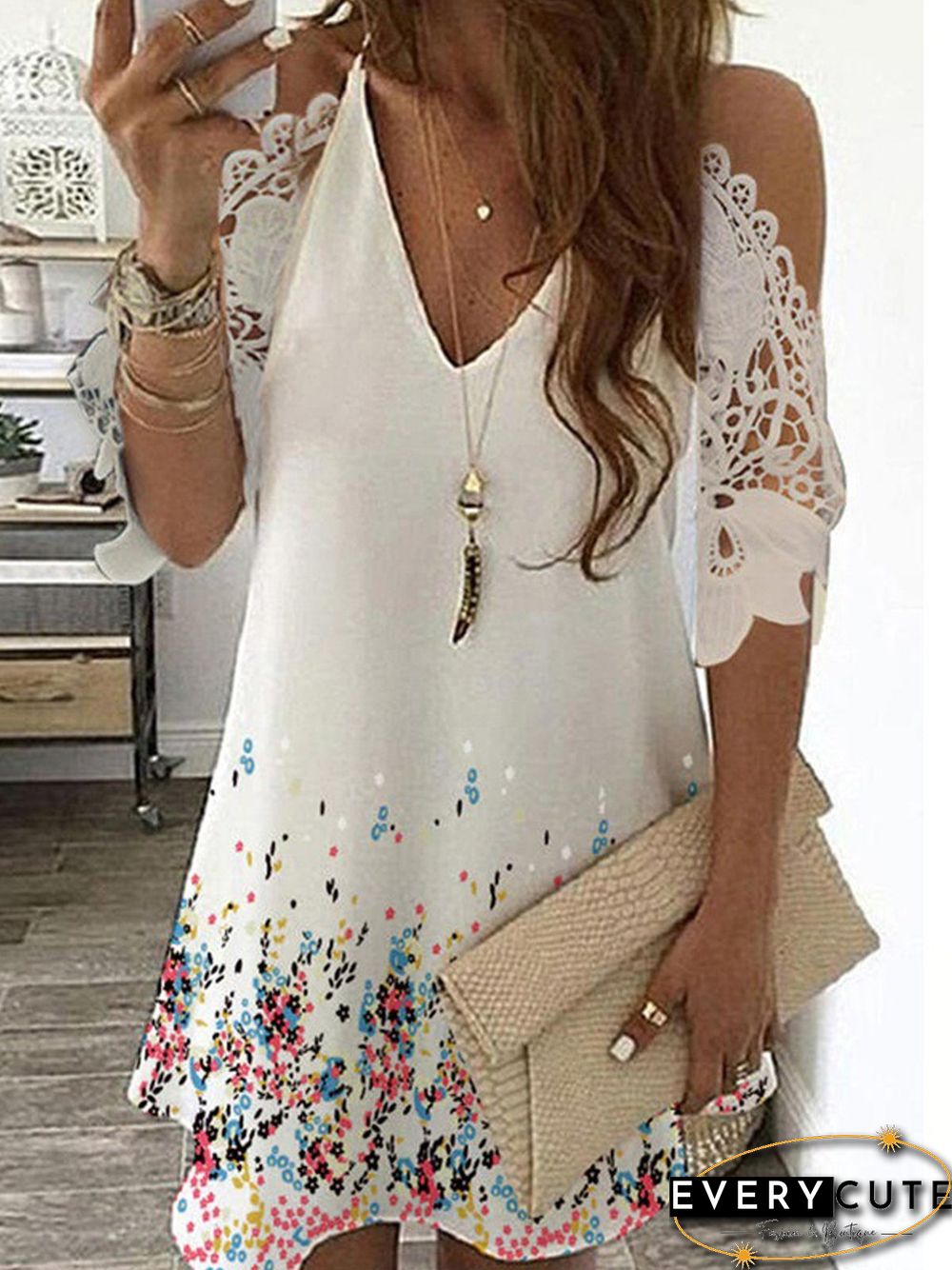 Floral Off Shoulder Short Sleeve Woven Dress