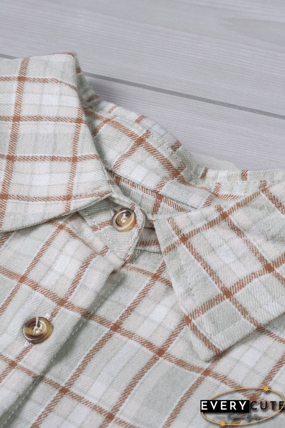 Sky Blue Plaid Color Block Pocket Button-up Long Sleeve Shirt