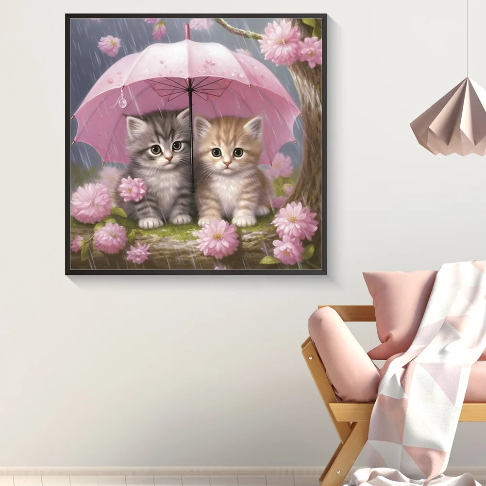 Diamond Painting - Full Round Drill - Umbrella Cat(Canvas|40*40cm)