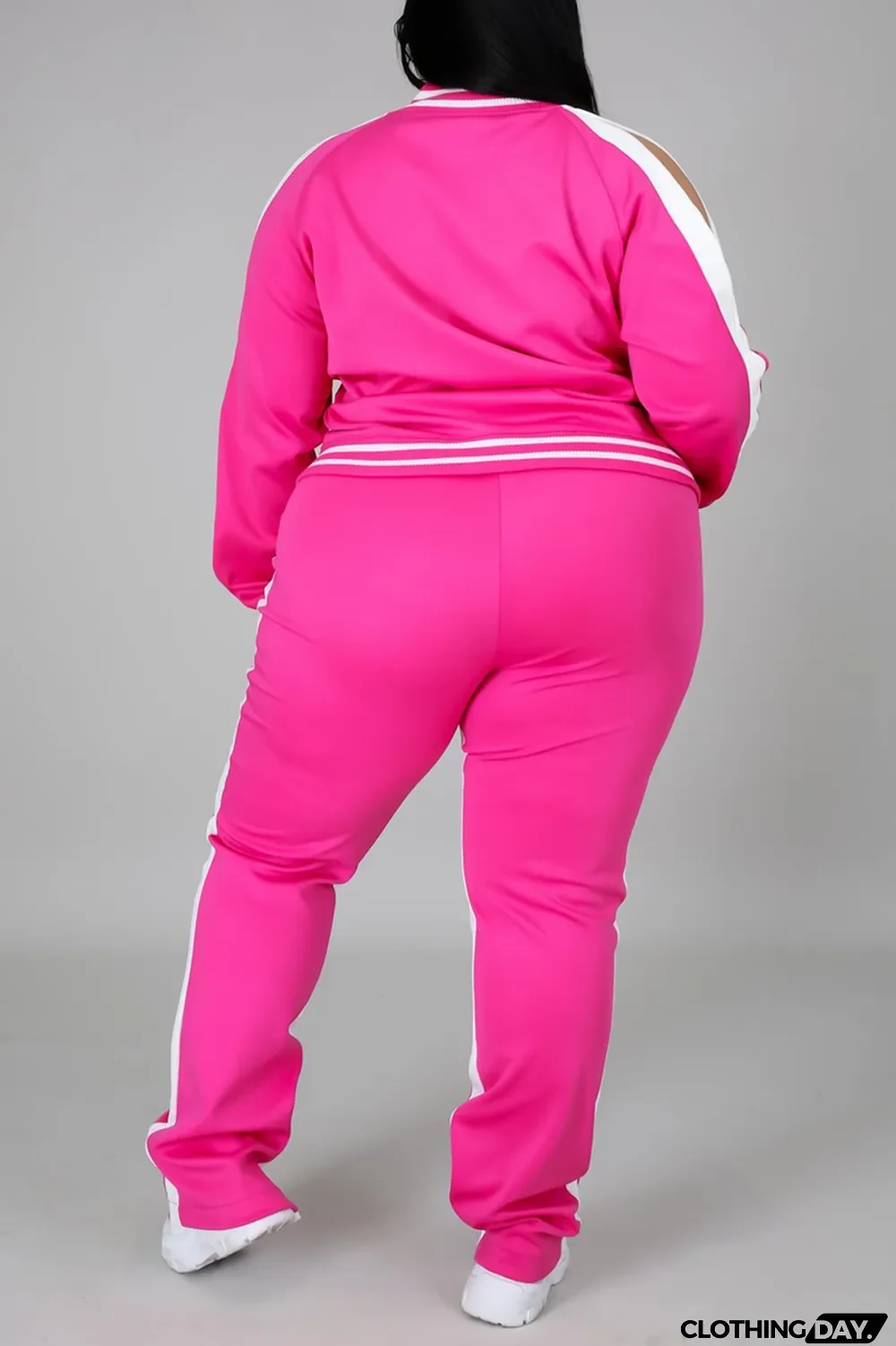 Black Fashion Casual Sportswear Zipper Collar Long Sleeve Regular Sleeve Patchwork Plus Size Set