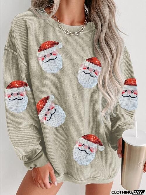Sequin Santa Patch Ribbed Sweatshirt