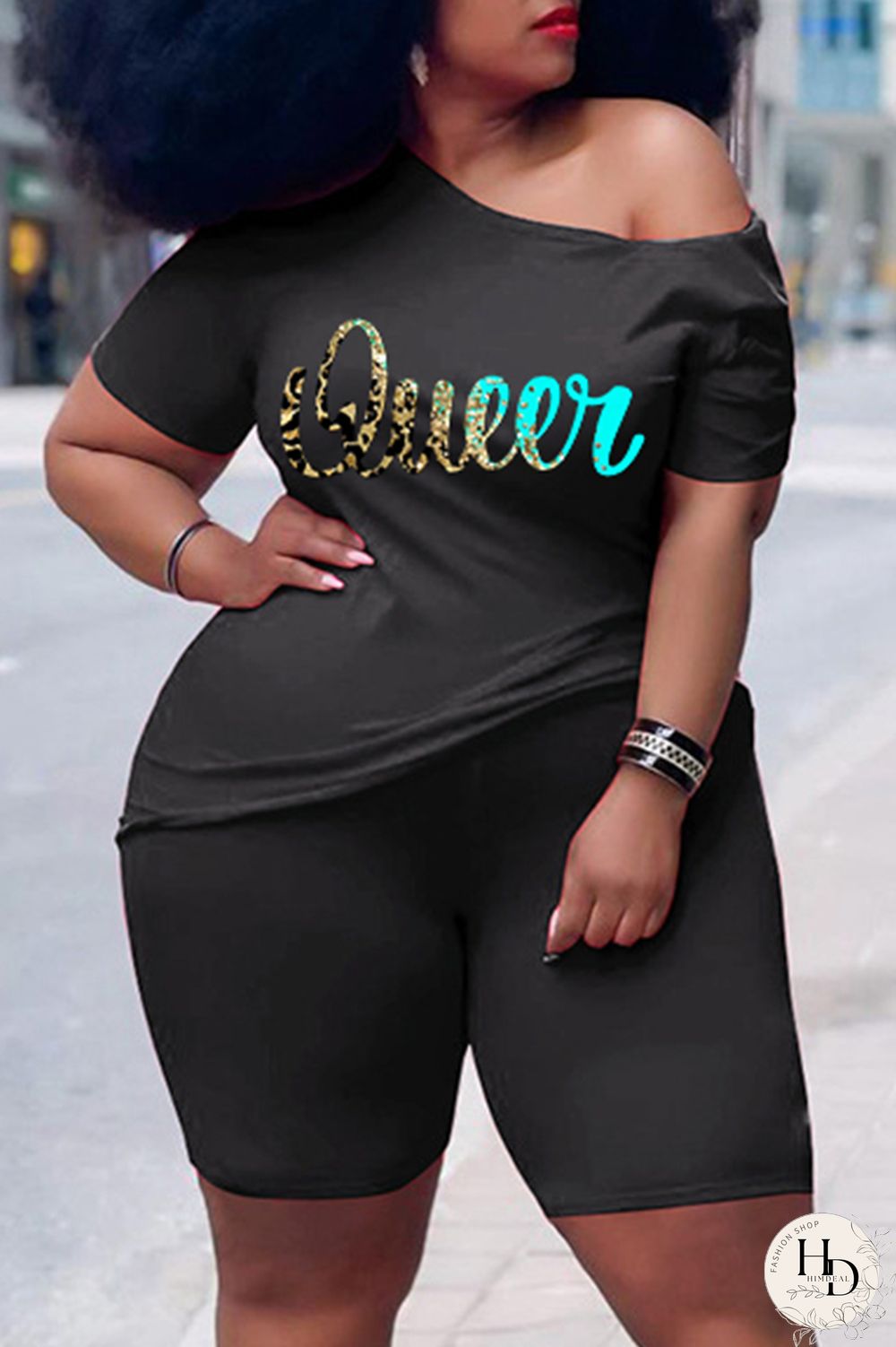 Rose Red Casual Print Basic Oblique Collar Short Sleeve Two Pieces