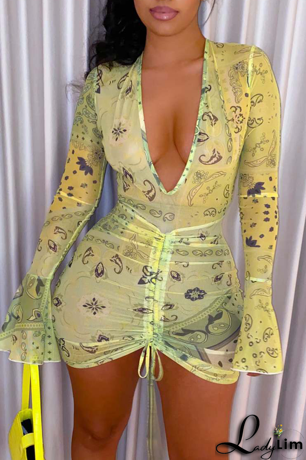 Red Sexy Solid Mesh V Neck Pencil Skirt Dresses