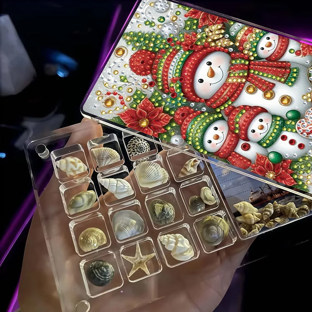 2pcs DIY 5D Diamond Painting Acrylic Jewelry Box Kit Gift for Adults (Snowman)