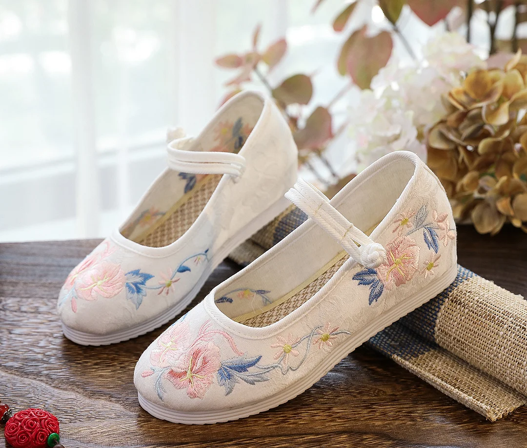 Zingj Zingj Shoes Round Head Single Shoes White Bottom Retro Ancient Costume With Flat Bottom Embroidered Cloth Shoes Woman