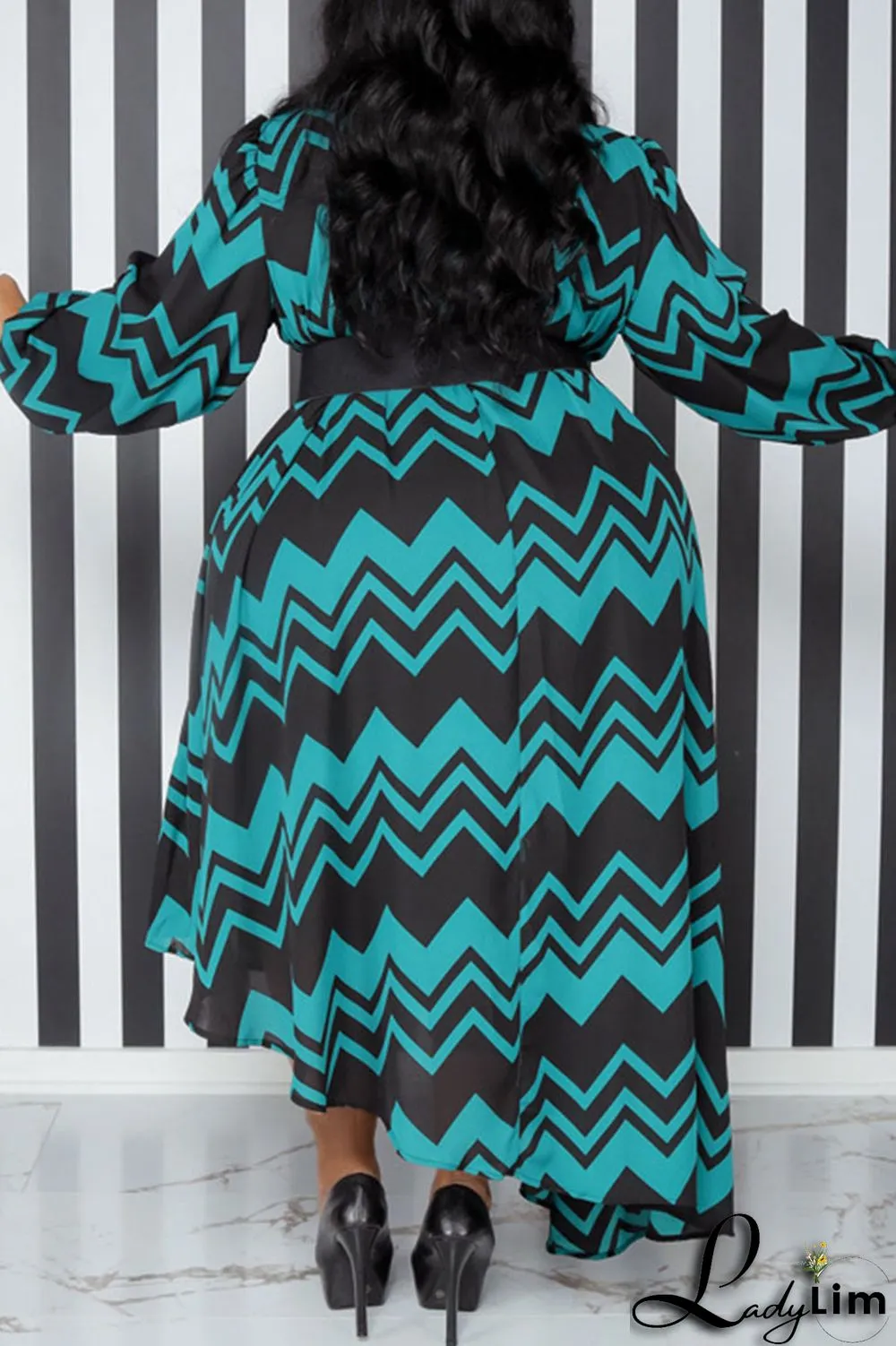 Yellow Casual Print Patchwork With Belt O Neck Irregular Dress Plus Size Dresses