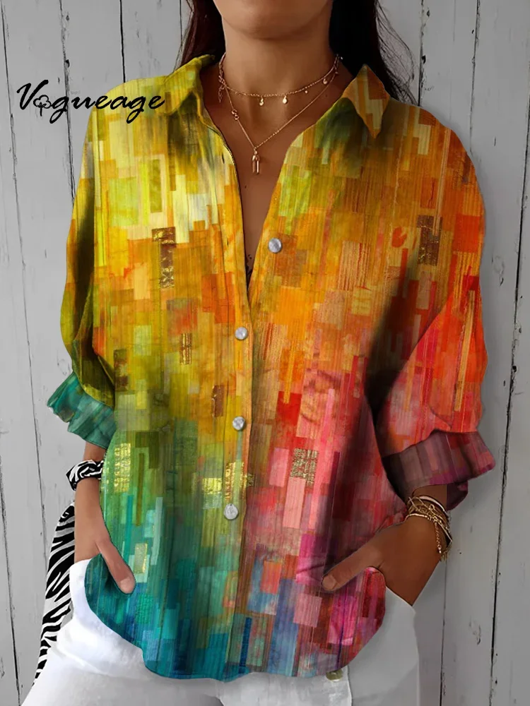 Gentle Bright And Vivid Flowers Printed Cotton And Linen Shirt
