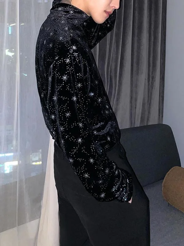 Aonga - Mens Turtleneck Velvet Glittering Long Sleeve T-ShirtI aonga