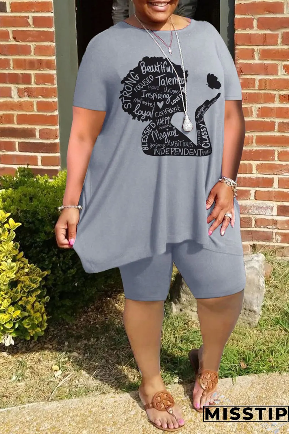 Burgundy Casual Street Print Patchwork O Neck Plus Size Two Pieces