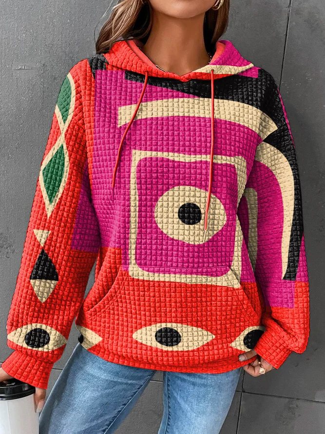 Vintage Colorful Waffle Hooded Sweatshirt
