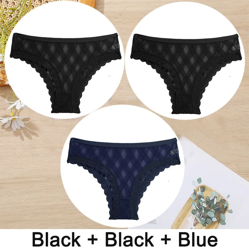 3PCS/Set Women Panties Sexy Underwear Lace Panties Lingerie Female Floral Lace Briefs Perspective Finetoo Design Ladies Pantys