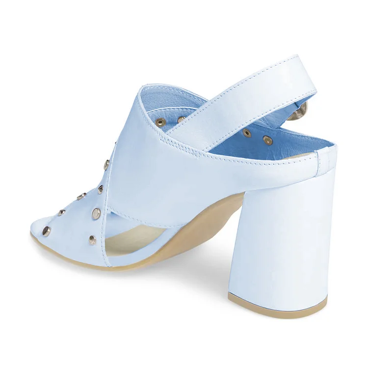 Light Blue Chunky Heel Slingback Sandals by VDCOO Vdcoo