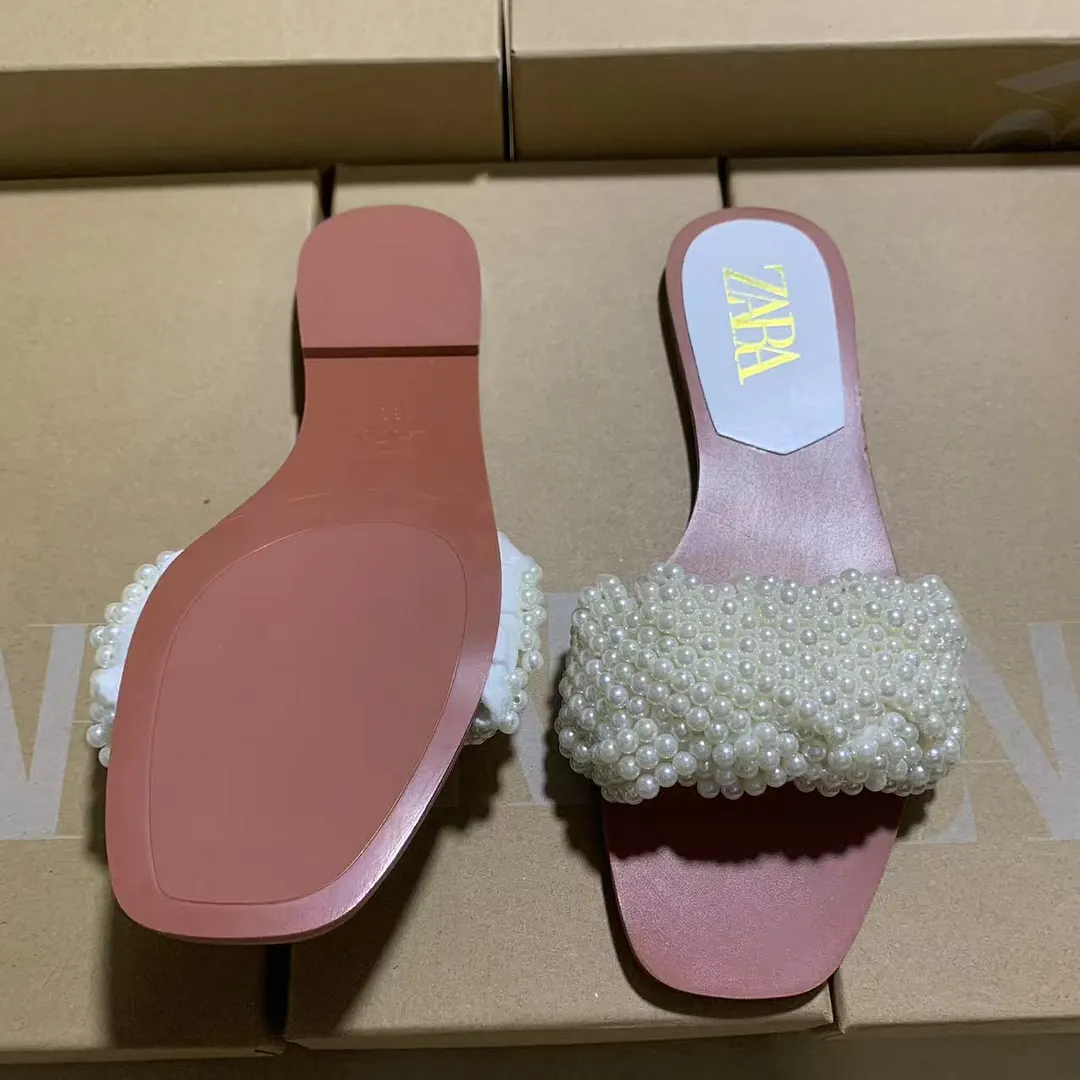 Breakj Breakj Flat Shoes Spring New Fashion Splip Slippers Pearl With Color Fe Temperament Single Shoes Women