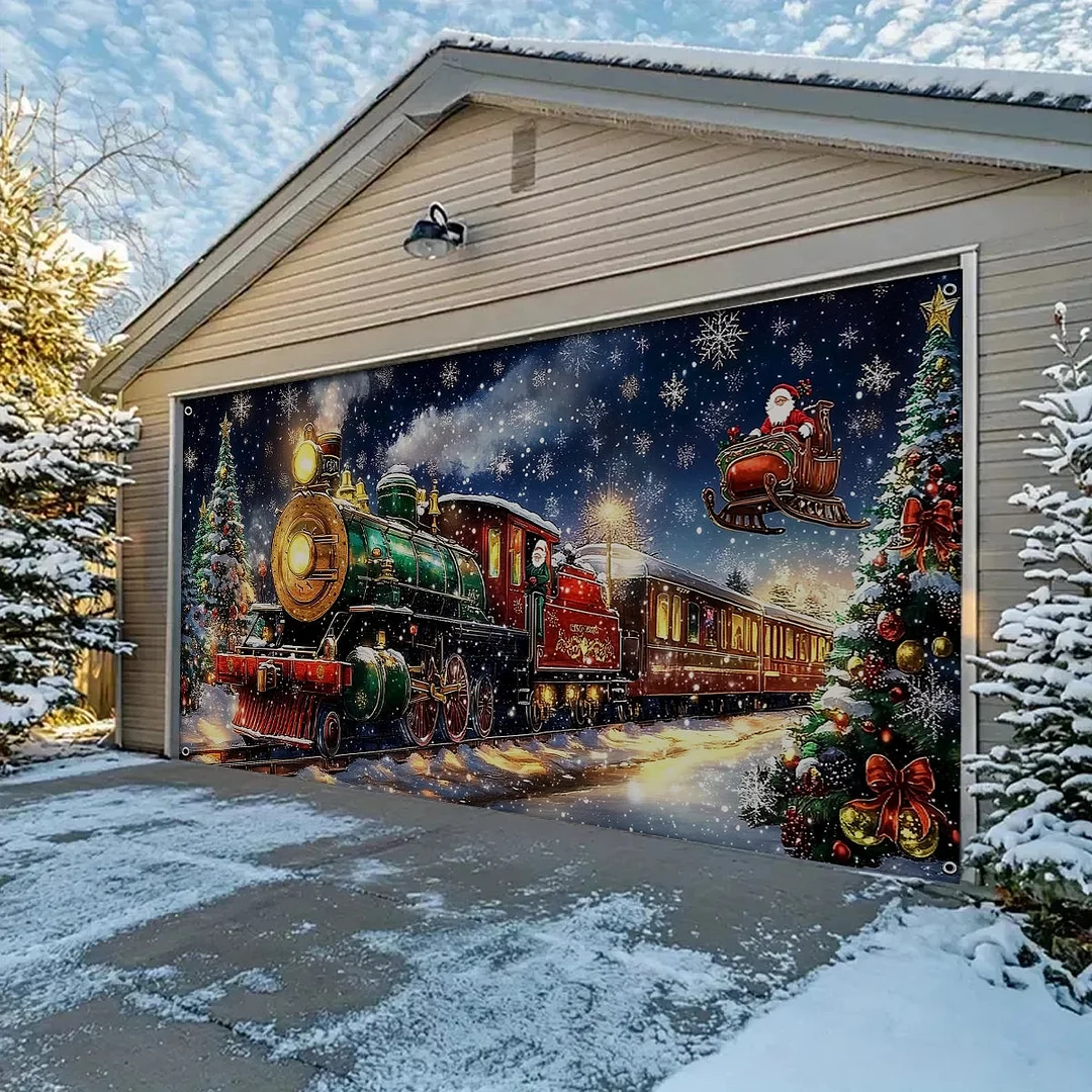 Garage Door Banner Decoration - Winter Wonderland Express A Magical Christmas Train with Santa