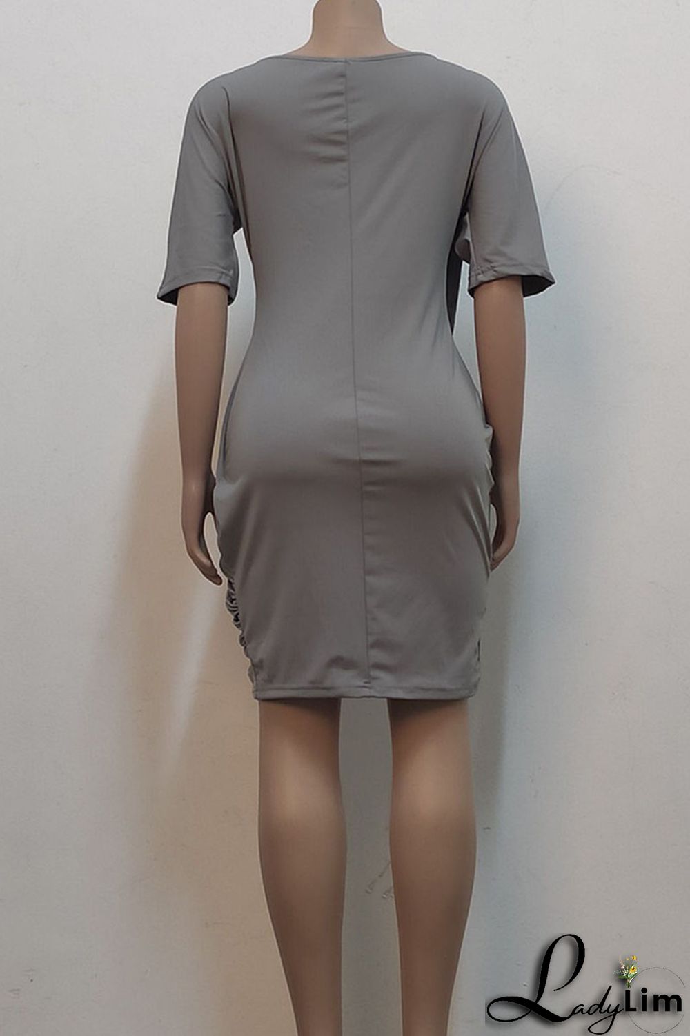 Black Casual Solid Split Joint Asymmetrical O Neck One Step Skirt Dresses