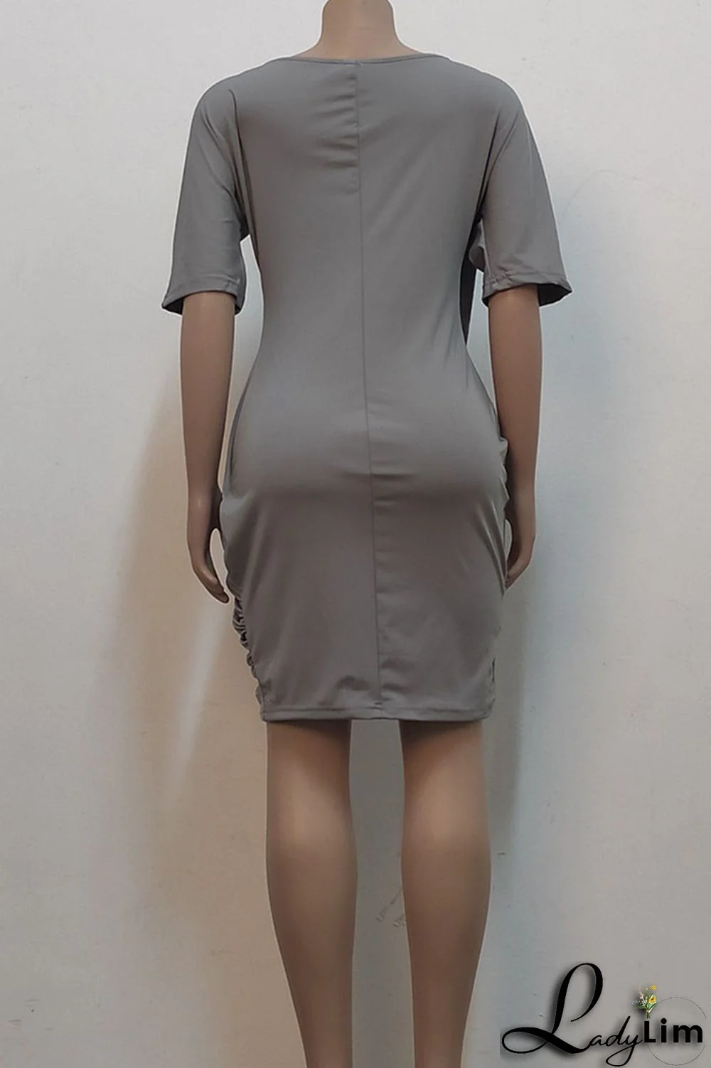 Black Casual Solid Split Joint Asymmetrical O Neck One Step Skirt Dresses