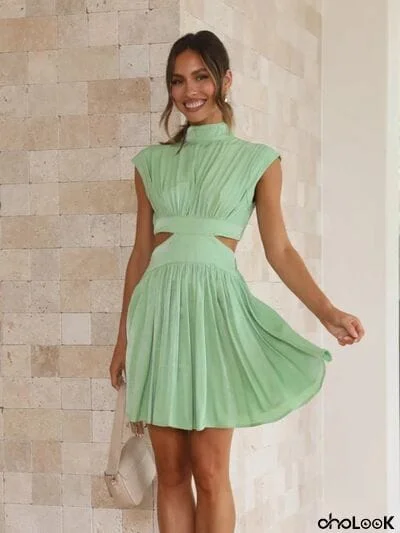 Cutout Ruched Mock Neck Mini Dress