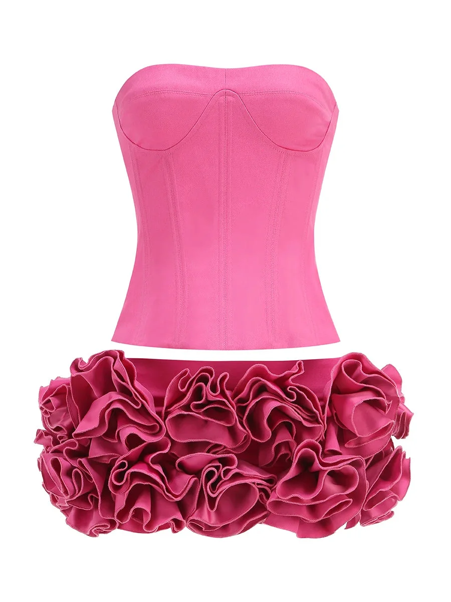 Toloer Corset Top And 3d Flower Micro Skirt Set-Outfit Ideas