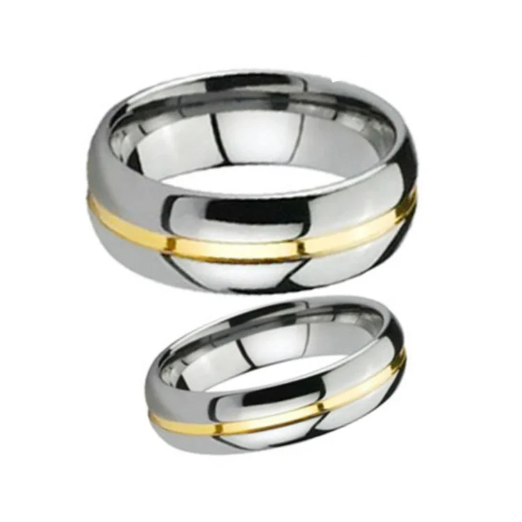 6MM 8MM Women's Or Men's Silver Tungsten Carbide Wedding Matching Rings with Gold Groove Inlay