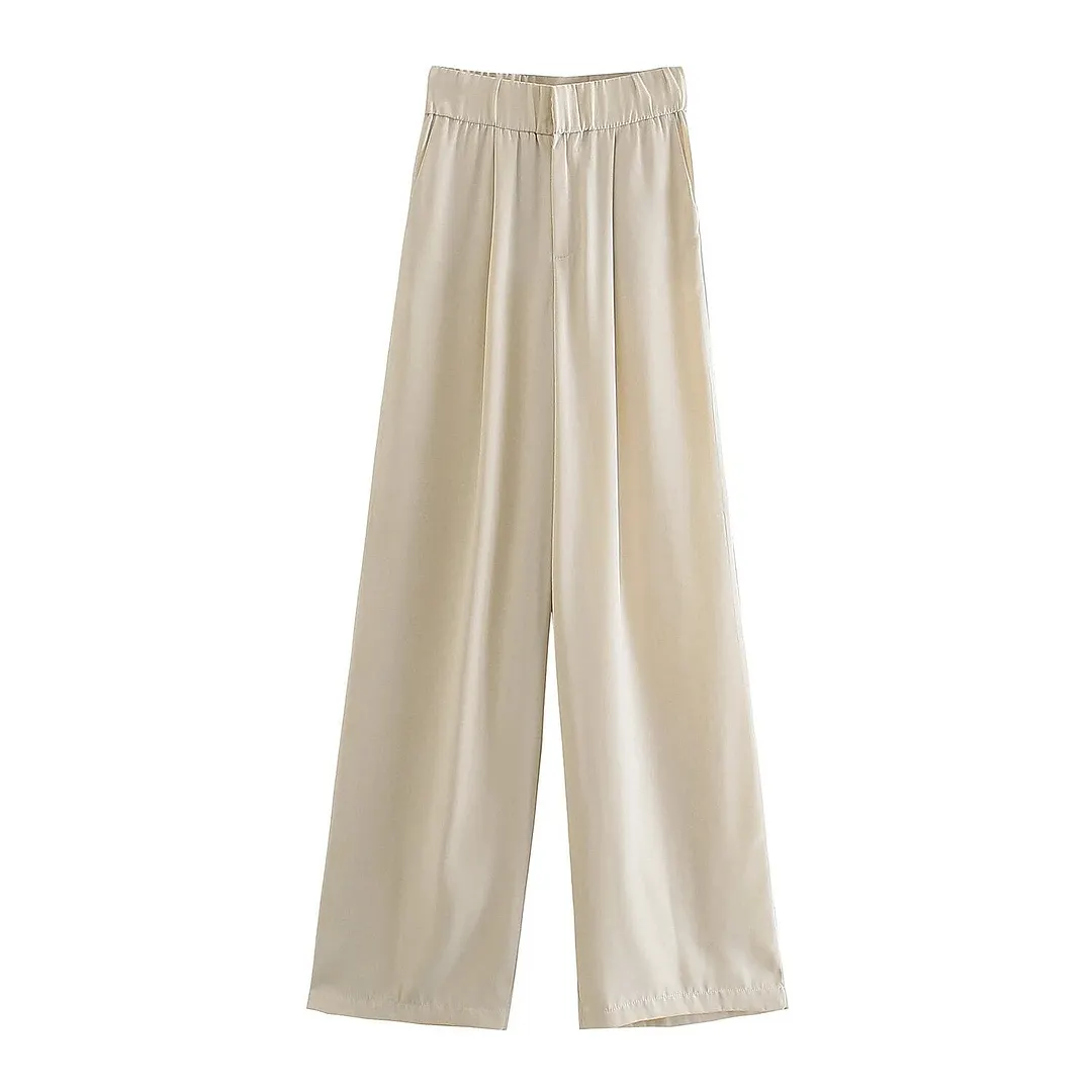 Za Women's Pant Elastic High Waist Wide Leg Pant Spring Pocket Ovesize Pant Female Streetwear Loose Pant Elegant Office Trousers