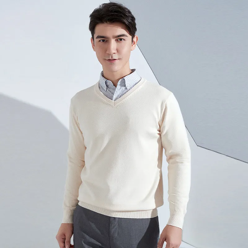 Churchf Churchf And Winter New Men's V Collar Loose Large Size Gentleman Sleeve Long Sleeve Sweater Middle-Aged Knit Chicken Heart Collar Bottom Shirt