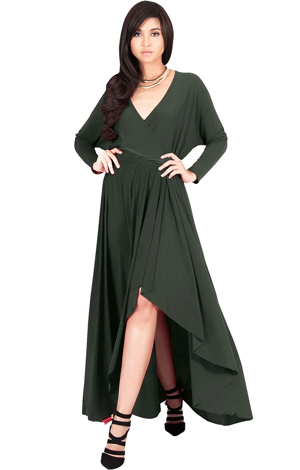 Womens Sleeve Wrap Slit Formal Fall Winter Cocktail Gown