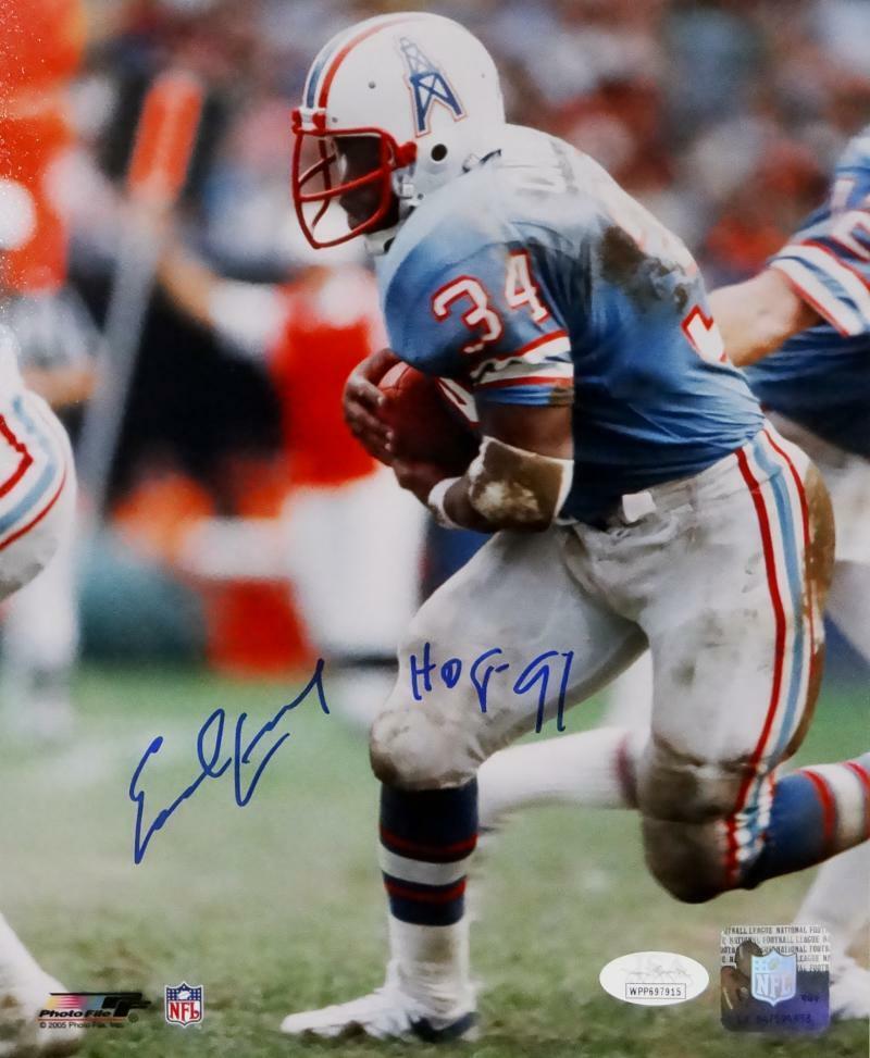 Earl Campbell Signed Oilers 8x10 Blue Jersey PF Photo Poster painting w/ HOF- JSA W Auth *Blue