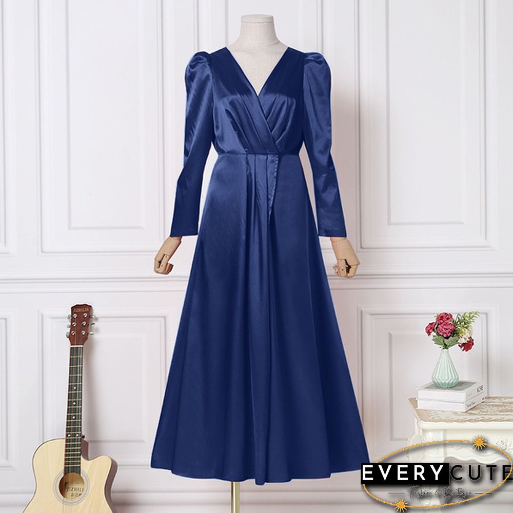 Womens V-Neck Cocktail Prom Sexy Kaftan Evening Split Silky Satin Maxi Dress Party Plus