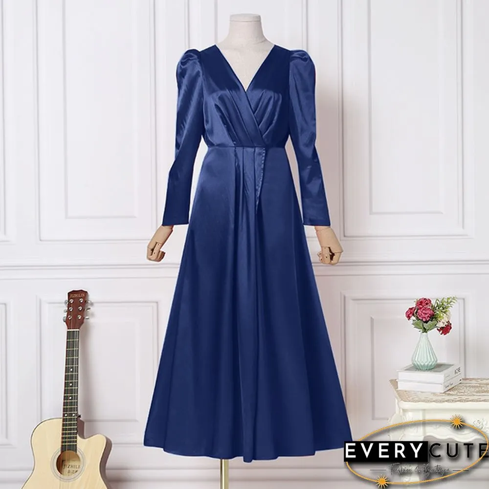 Womens V-Neck Cocktail Prom Sexy Kaftan Evening Split Silky Satin Maxi Dress Party Plus