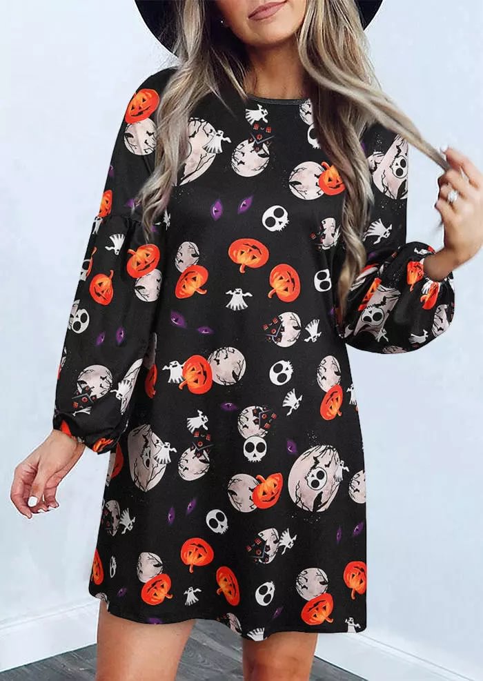 Halloween Pumpkin Skull Ghost Mini Dress  LILYELF