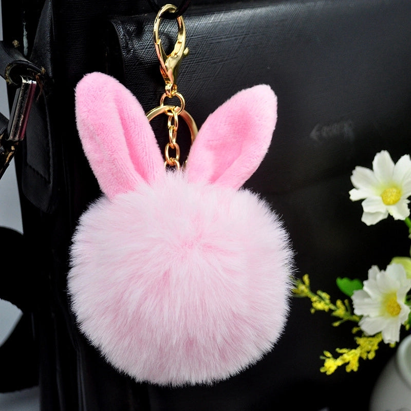 Sweet Artistic Bunny Ears Alloy Rex Rabbit Fur Women’s Keychain