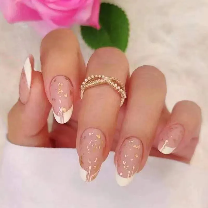 Churchf Churchf White French Almond And Gold Foil Pieces Quietly Elegant Sweetheart Wear Jia Beauty Jia Tablets