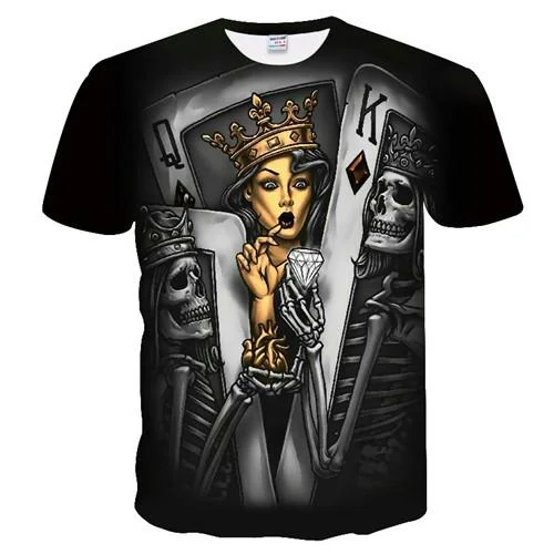 Skull Poker Printed T-Shirt Men Short Sleeve Tee Shirt Black 3D Tee Tops at Hiphopee