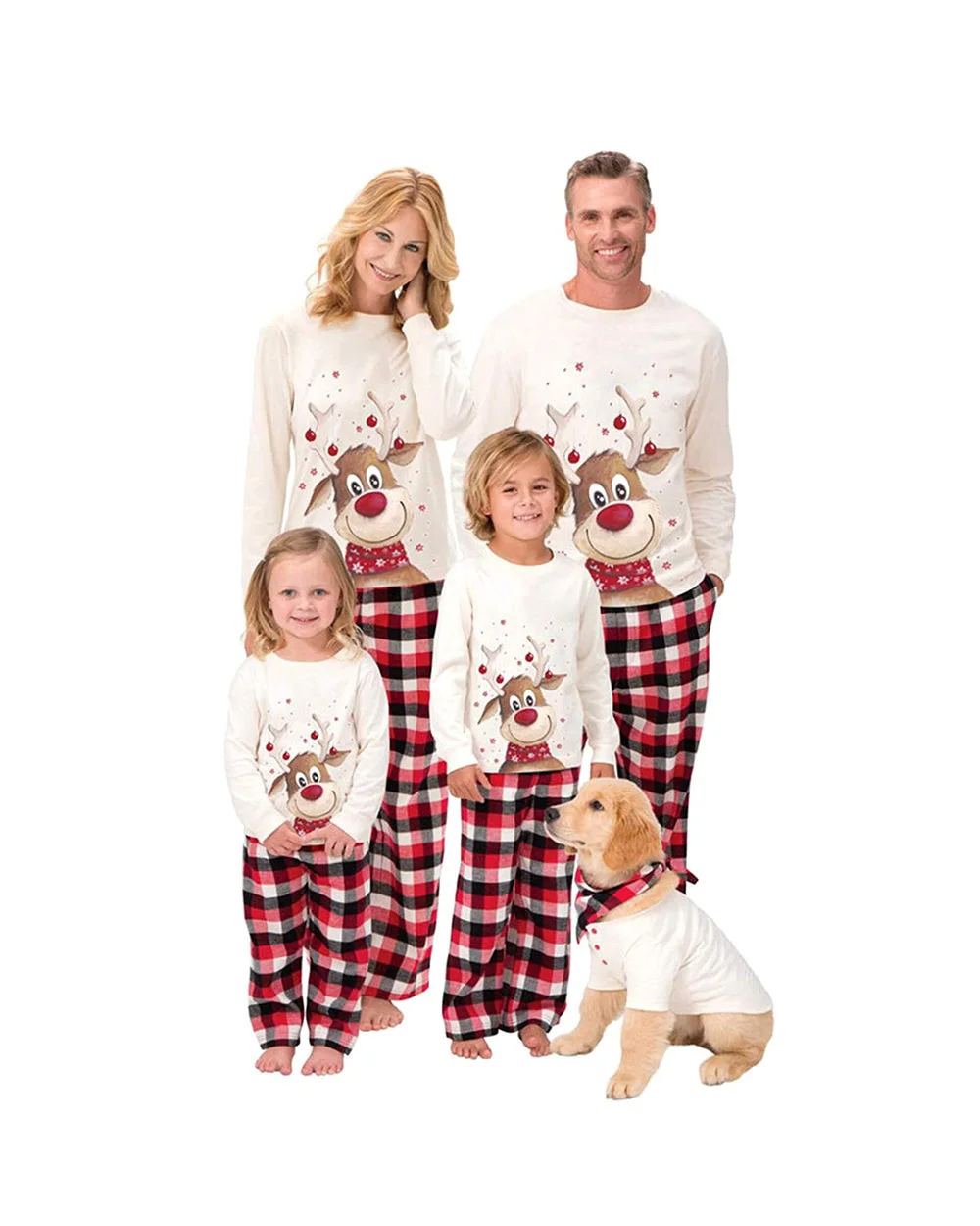 Reindeer Christmas Family Plaid Pajama with dog