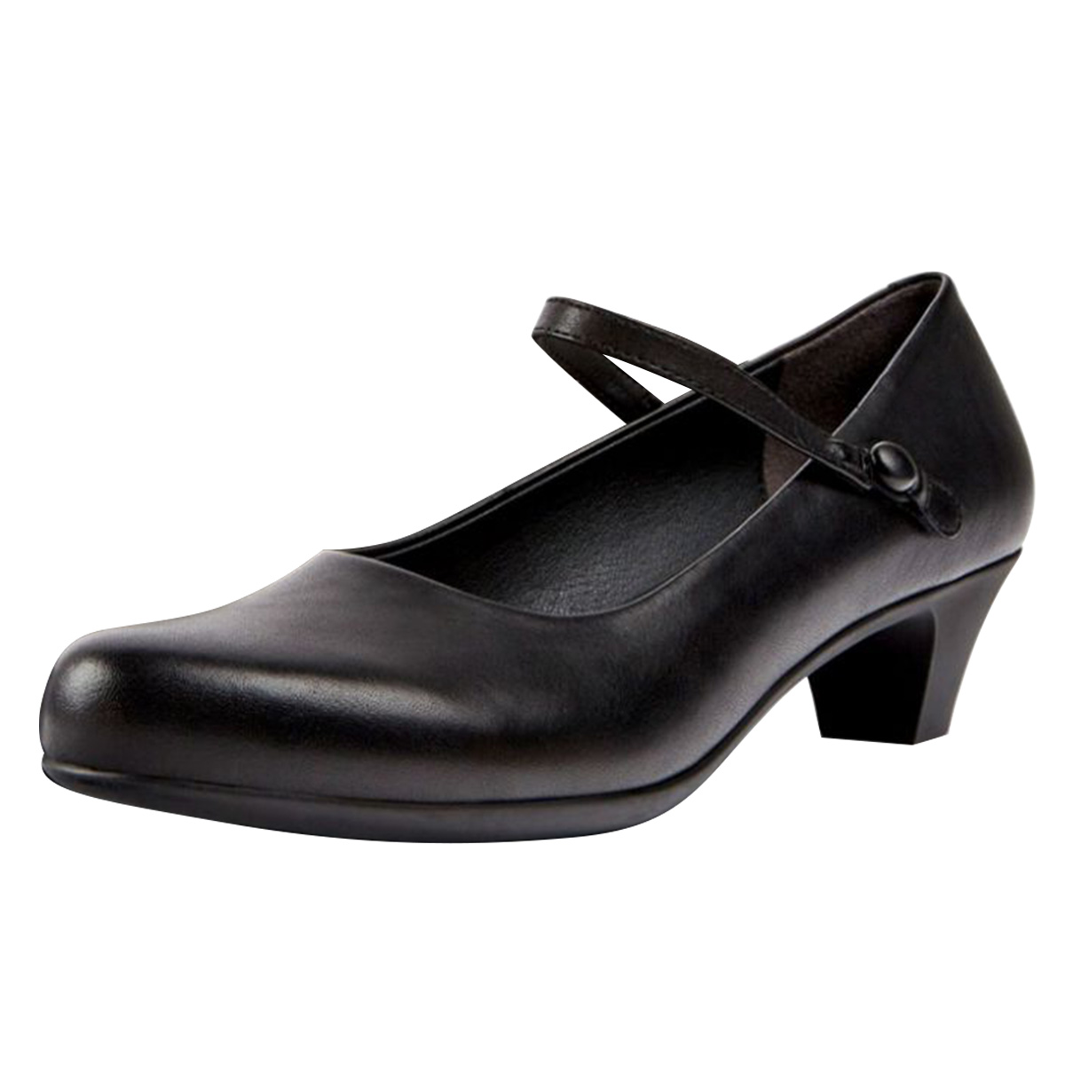 Black Vintage Faux Leather Round Toe Block Heel Pumps Mary Jane Shoes Nicepairs