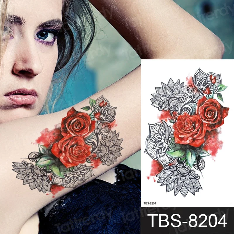 Fashion Colorful Tattoo Waterproof Stickers Beautiful Flowers Tattoo Women New Waterproof Temporary Black Tattoo Sticker Body
