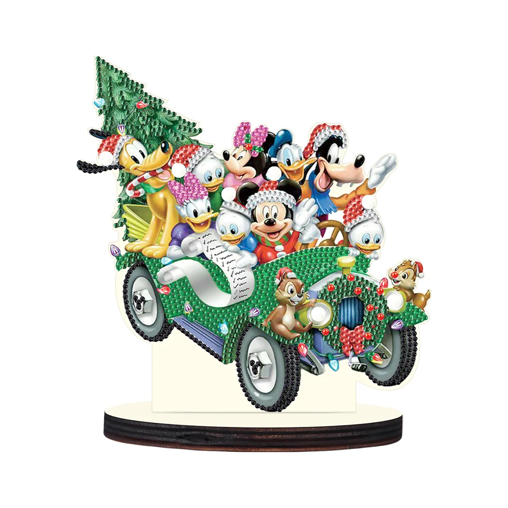 DIY Xmas Mickey Mouse Single Side Diamond Painting Wooden Crystal Painting Desktop Kit for Home Office Desktop Decor